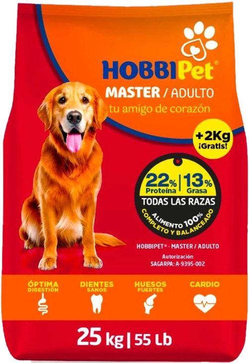 Costal HobbiPet Master Adulto, 25 kg más 2 kg gratis